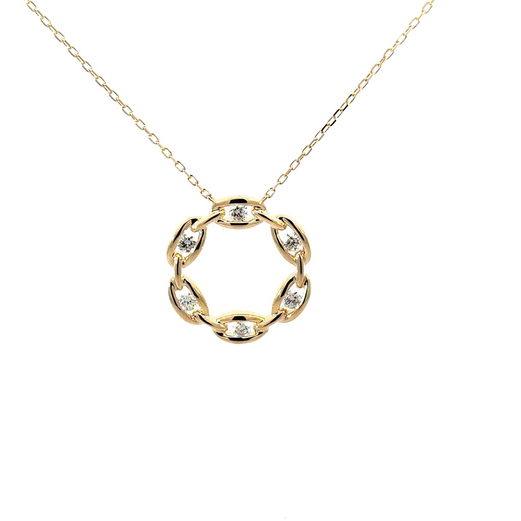 14Kt Yellow Gold Chain Link Diamond Pendant Necklace 0.50cttw