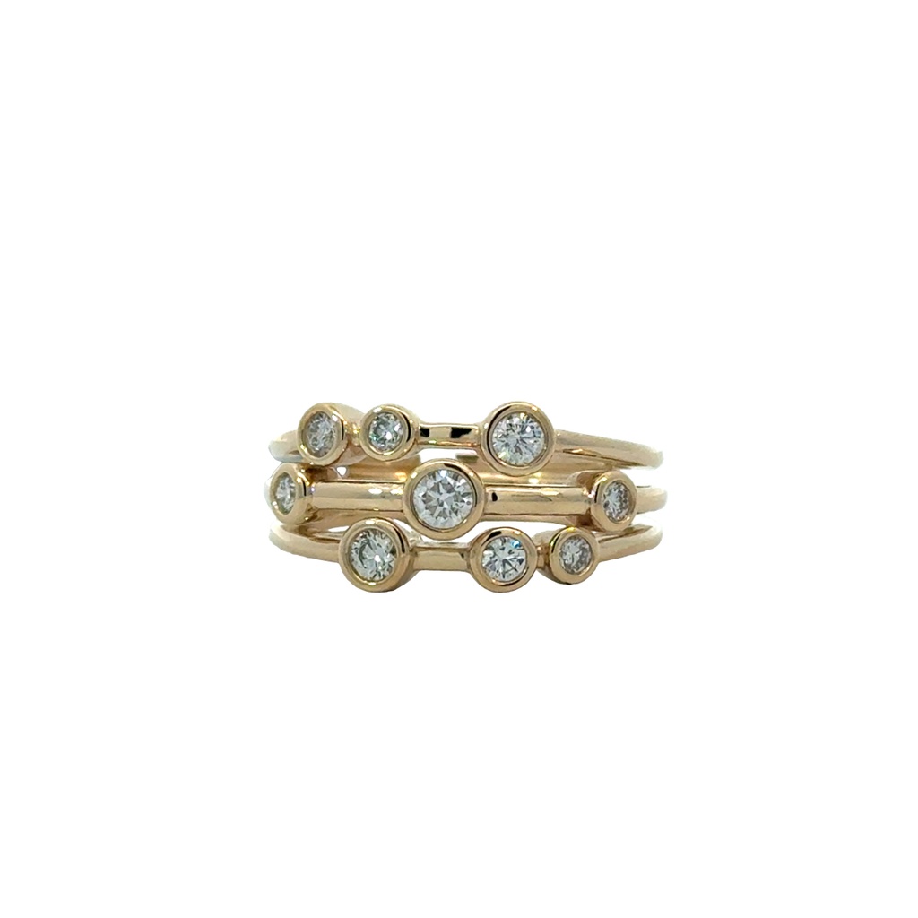 14Kt Yellow Gold Diamond Three Row Scattered Ring 0.50cttw