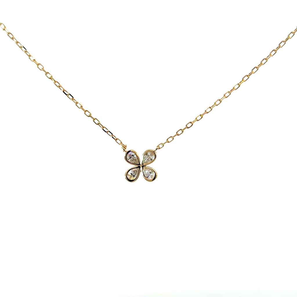 14Kt Yellow Gold Clover Bowtie Diamond Necklace 0.24cttw