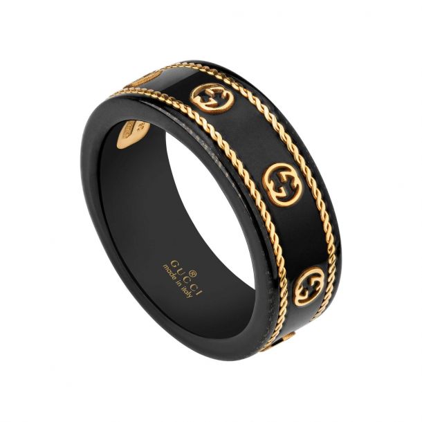 [YBC606826001012] Black Interlock GG Band