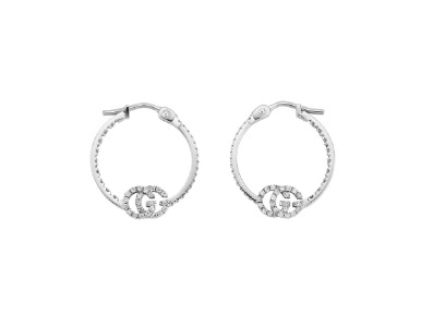 White Gold GG Running Hoop Earrings With Round Diamonds Weighing 0.34cttw