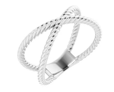 [51737:101:P] 14Kt White Gold Criss Cross Rope Ring Sz7