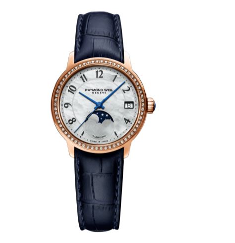 [2139-P5S-05909] 34mm Automatic Mother of Pearl Dial Watch with a Leather Strap