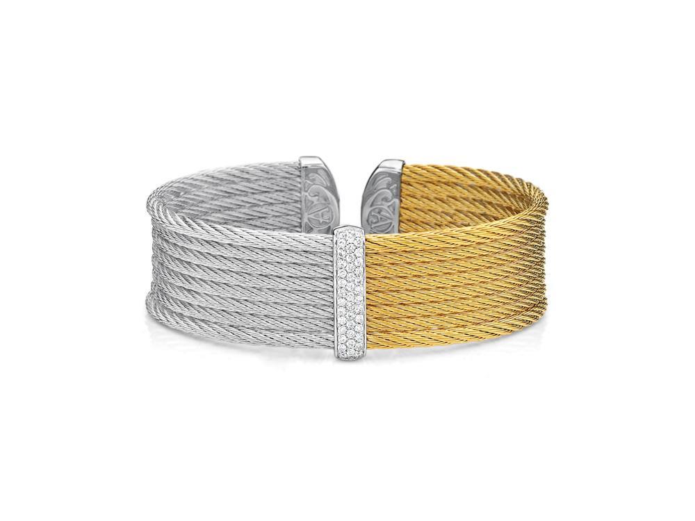 Diamond Yellow And Grey Nautical Cable Cuff Bracelet 0.34cttw