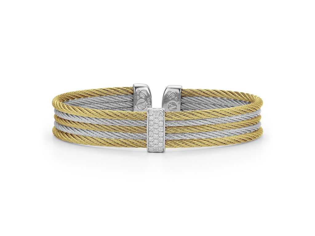Diamond Yellow And Grey Nautical Cable Five Row Bracelet 0.19cttw