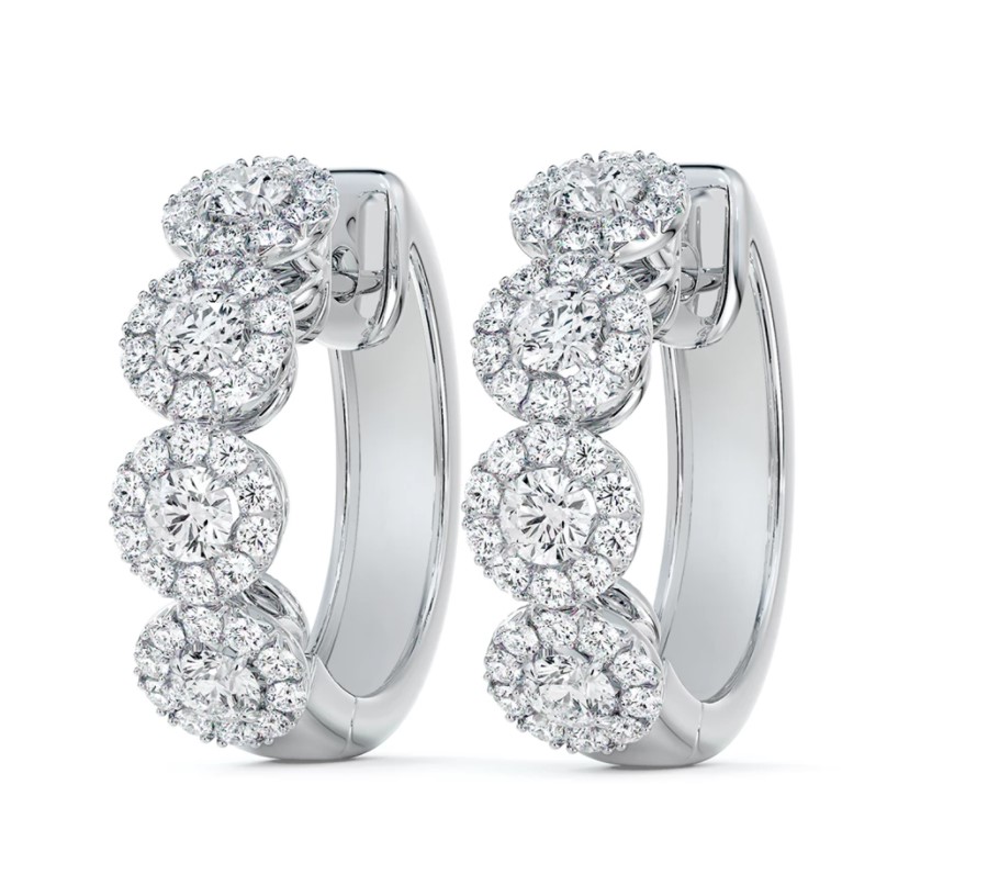 [EA-1055-RD-104-DC-P-00HO] De Beers Forevermark Diamond Halo Huggie Hoop Earrings 1.04cttw