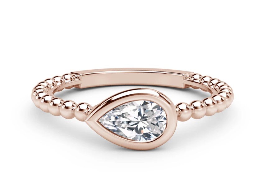 [FR-1303-PE-033-DC-R-0650] De Beers Forevermark Pear Shaped Diamond Beaded Bezel Stackable Ring 0.31cttw FM5075620