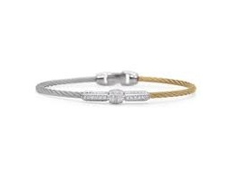 [04-34-1063-11] Diamond Grey And Yellow Nautical Cable Large Station Bracelet 0.17cttw