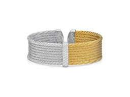 [04-34-S615-11] Diamond Yellow And Grey Nautical Cable Cuff Bracelet 0.34cttw