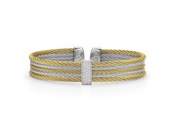 [04-43-S651-11] Diamond Yellow And Grey Nautical Cable Five Row Bracelet 0.19cttw