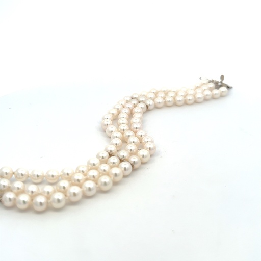[655307] 14Kt White Gold Cultured Pearl Three Strand Bracelet 7.5"