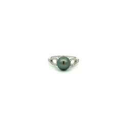 [PR96TW] Diamond And Tahitian Pearl Ring 0.19cttw