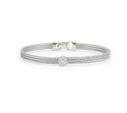 [04-32-S814-11] White Gold Grey Nautical Cable Single Square Station Bracelet With Round Diamonds Weighing 0.05cttw