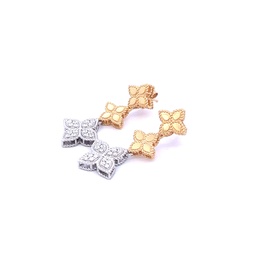 [7771536AJERX] Two Toned Princess Flower Three Drop Earrings With Round Diamonds Weighing 0.35cttw