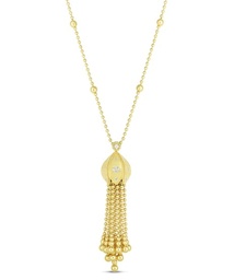 [7772794AY37X] Yellow Gold Princess Flower Tassle Necklace With Round Diamonds Weighing 0.50cttw