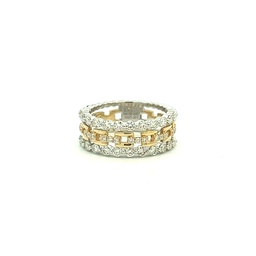 [LD7687-301] Two Toned Three Row Buckle Band With Round Diamonds Weighing 1.11cttw
