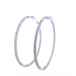 [EDD4818_RD-343] 14Kt White Gold In/Out Hoop Earrings With (116) Round Diamonds Weighing 2.10cttw