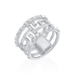 [LBD4997-301] 14Kt White Gold Maze Ring With Baguette Diamonds Weighing 1.14ct And Round Diamonds Weighing 0.26ct
