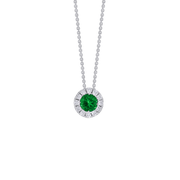 [P5757-EM] 18Kt White Gold Pendant Necklace With A Round Emerald Weighing 0.25ct And Round Diamonds Weighing 0.10ct
