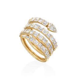 [6991-1] Yellow Gold Snake Wrap Ring With Baguette And Round Diamonds Weighing 1.55cttw