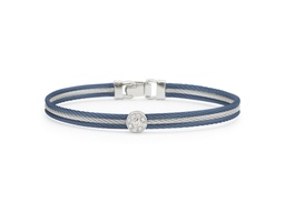 [04-49-S812-11] White Gold Blueberry And Grey Nautical Cable Square Station Bracelet With Round Diamonds Weighing 0.05cttw