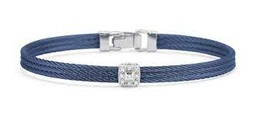 [04-28-S814-11] White Gold Blueberry Nautical Cable Square Station Bracelet With Round Diamonds Weighing 0.05cttw
