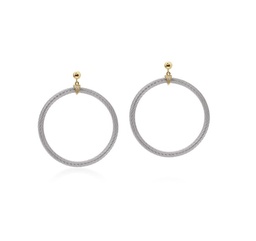 [03-33-0018-10] Yellow Gold Grey Nautical Cable Circle Drop Earrings With Round Diamonds Weighing 0.02cttw