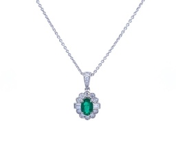 [20283] Diamond And Emerald Pendant Necklace 0.74cttw