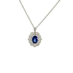 [20284] Diamond And Sapphire Pendant Necklace 1.79cttw