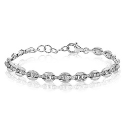 [LB2283] White Gold Diamond And Chain Bracelet 0.72cttw