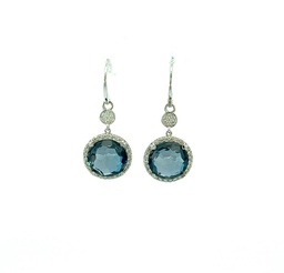 [LBTRER11WD] White Gold Diamond And London Blue Topaz Drop Earrings 0.50cttw