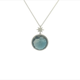 [LBTNSCH20WD] 18Kt White Gold North Star Necklace With A 20mm London Blue Topaz And Round Diamonds Weighing 0.38cttw