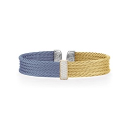 [04-67-s651-11] Yellow And Island Blueberry Nautical Cable Diamond Cuff 0.19cttw