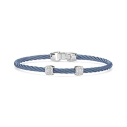 [04-64-s924-11] Diamond Two Square Station Bracelet With Island Blue Nautical Cable 0.10cttw