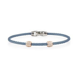[04-63-s927-11] Diamond Two Barrel Bracelet With Island Blue Nautical Cable 0.13cttw