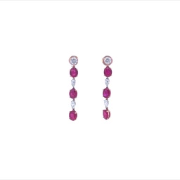 [7129-4] Yellow Gold Diamond And Ruby Drop Earrings 3.51cttw