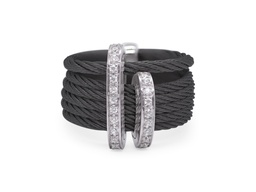 [02-52-1512-11] White Gold And Black Nautical Cable Diamond Ring 0.19cttw