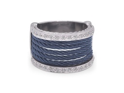 [02-28-2252-11] White Gold And Blueberry Nautical Cable Diamond Ring 0.27cttw
