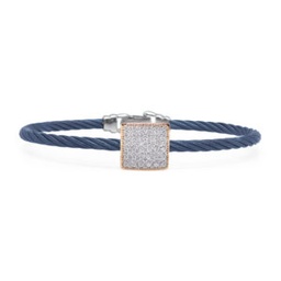 [04-24-1664-11] Rose Gold And Blueberry Nautical Cable Diamond Square Station Bracelet 0.30cttw