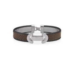 [04-12-r385-00] Stainless Steel And Black Nautical Cable Bracelet With Brown Stingray Design