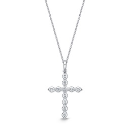 [CCCS11818008w72000] White Gold Diamond Cross Necklace 0.56cttw
