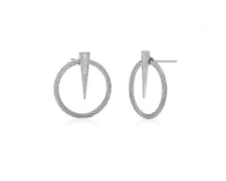 [03-32-2403-11] White Gold Diamond And Grey Nautical Cable Circle Drop Earrings 0.07ct