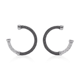 [03-52-2202-11] 18Kt White Gold Diamond And Black Nautical Cable Half Circle Drop Earrings 0.08cttw