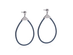 [03-28-1503-11] White Gold Diamond And BlueberryNautical Cable Pear Shaped Earrings 0.10cttw