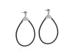 [03-52-1503-11] White Gold Diamond And Black Nautical Cable Pear Shaped Earrings 0.10cttw