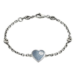 [YBA645546002017] Sterling Silver And Blue Enamel Gucci Heart Bracelet