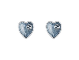 [YBD64554700200U] Sterling Silver And Blue Enamel Gucci Heart Earrings
