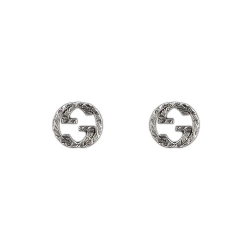 [YBD45710900100U] Sterling Silver Interlocking GG Striped Studs