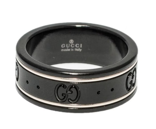 [YBC225985001013] White Gold And Black Corundum Icon Band
