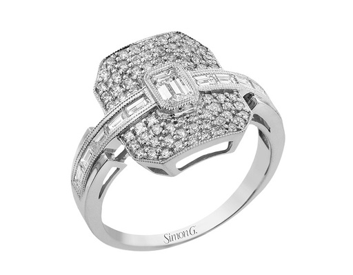 [LR3186] White Gold Diamond Right Hand Ring 0.96cttw